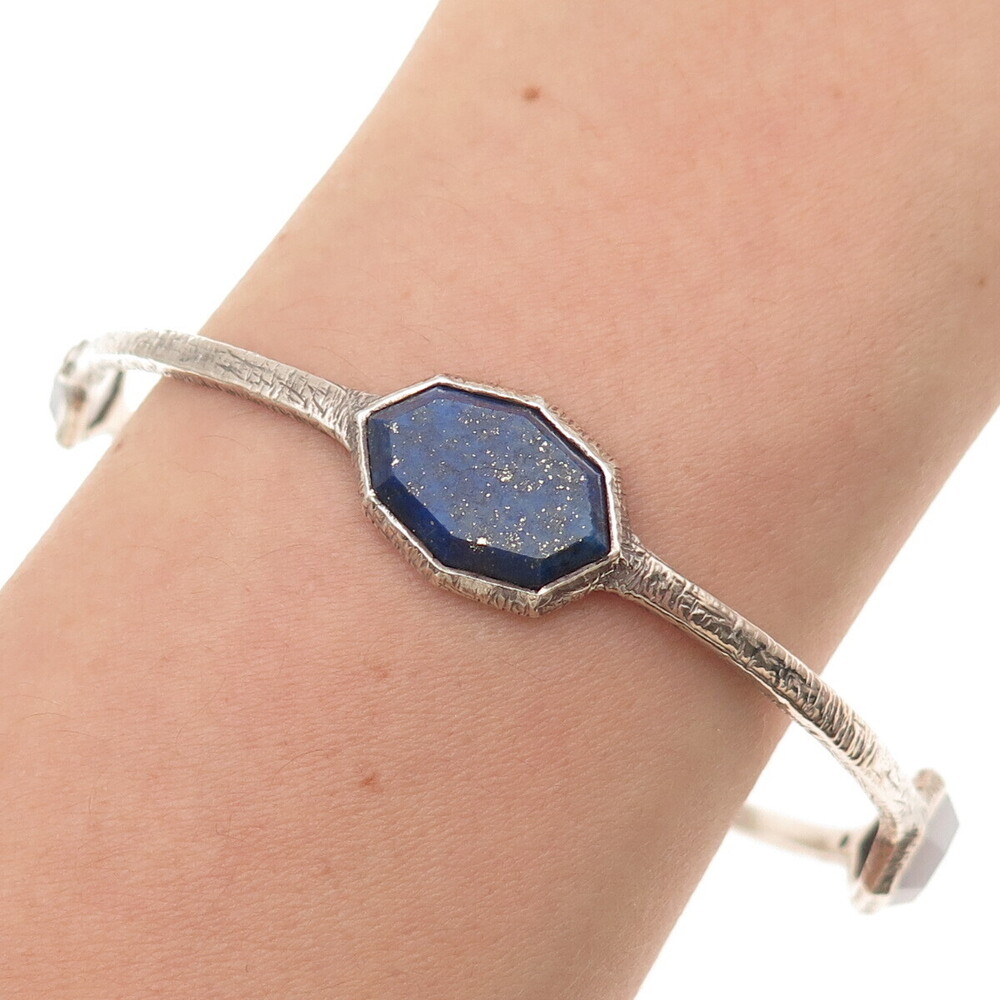 SILPADA 925 Sterling Vintage Chalcedony Lapis Starry Night Bangle Bracelet 8.25"